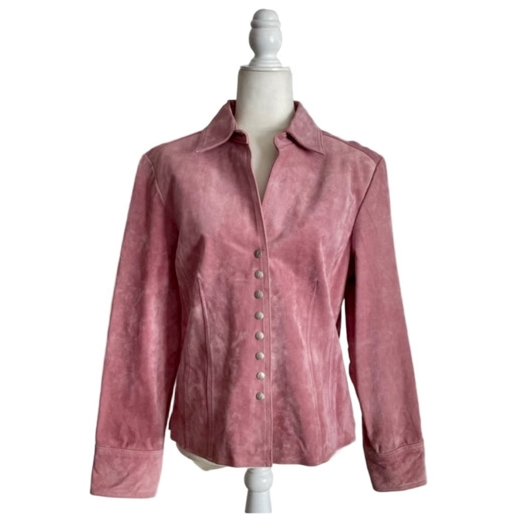 EUC VTG Leather Suede Live A Little Pink Suede Snap Button-Up Jacket Size Small